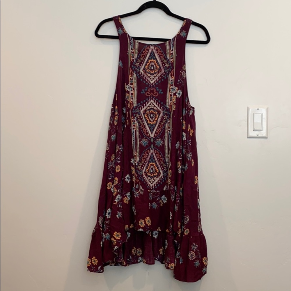Burgundy Floral Free People Tank Top Tunic Dress